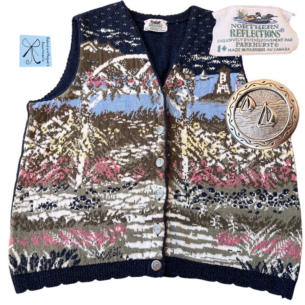 Northern Reflections Nautical Scenescape Sweater Vest Sz XL